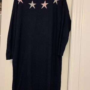 Navy Blue Midi Dress with Star Accents